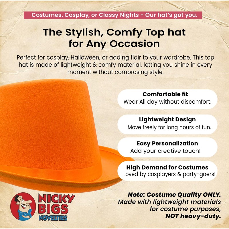 Nicky Bigs Novelties Deluxe Tall Orange Top Hat Tuxedo Costume,