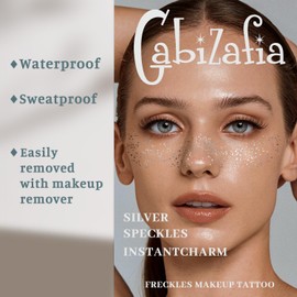 24 PCS Silver Glitter Freckles Face Tattoos Face Glitter Makeup Speckles Patches, Halloween Tattoos Cosplay Party Makeup Accessories for Women Girl, Cosmetic Glitter for Face