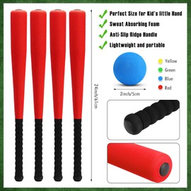 Wettarn 4 Pcs Foam Baseball Bat 24 Inches Foam Bat with Safe Soft Baseballs T Ball Set for Outdoor Indoor Sport Game Beginners Practice Playing Training(Red)