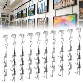 10 Set Adjustable Picture Hanging Wire Kit (6.56FT Wire, S Hook and 3 Adjustable Hooks), Gallery System Picture Rail Art Hanging Kit Exhibition Art Gallery Frame Display(Frame NOT Included)