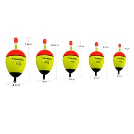 Toasis 5pcs Soft EVA Foam Fishing Drift Floats Slip Bobbers Assorted Sizes with Luminous Lighting Glow Sticks and Snap Connectors