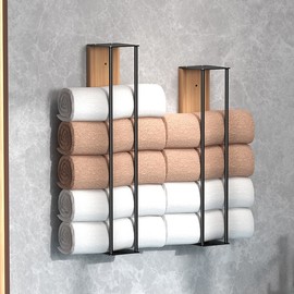 Wall-Mounted Towel Rack for Bathroom Storage – Iron & Wood Single Rack for Hanging and Rolled Towels