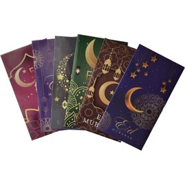 Pack 6 Islam Money Envelopes with 6 Styles AMN-456 Eid Mubarak Arabic Calligraphy Cash Holder for Kids Muslim Eidil Fitr Ramadan Gift (Color Set 3)