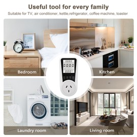 LCD Display Electricity Usage Power Meter Socket Energy Watt Voltage Amps Tester Wattage KWH Consumption Analyzer Monitor with Backlight Outlet AC 240V