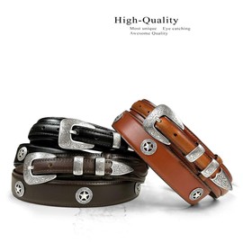 Waco Texas Star Conchos Oil Tanned Genuine Leather Ranger Belt (Black, 36)