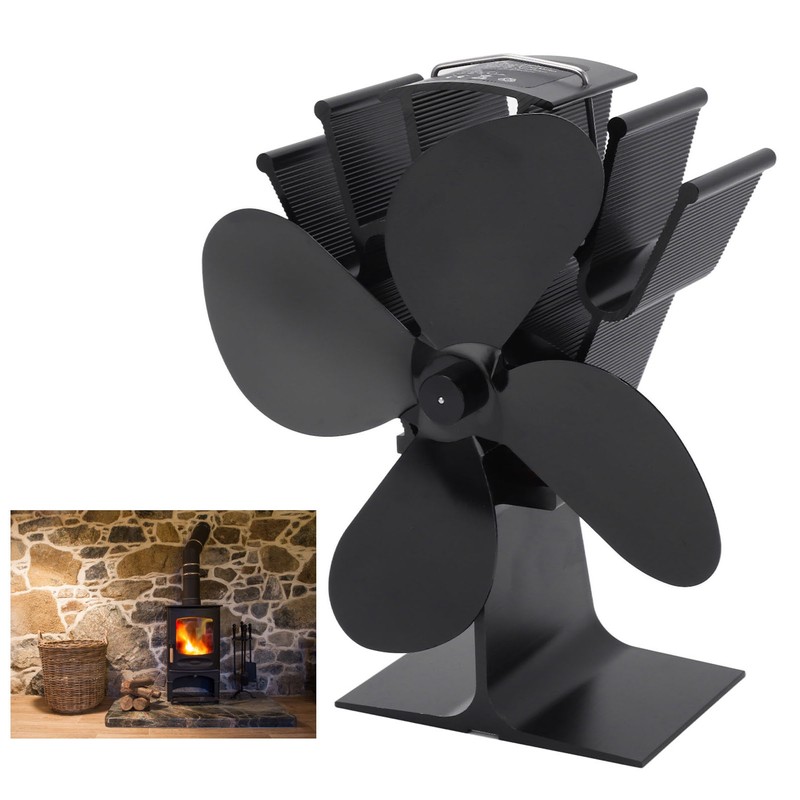 4 Blade Heat Powered Stove Fan Silent Eco Friendly Aluminium