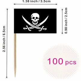 LUSEOAN Pirate Toothpicks Flag Jack Rackham Small Mini Cocktail Fruit Cupcakes Toppers Food Stick Flags Decorations, 100 Pack