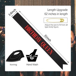 CIEHER Black & Red Birthday Sash Birthday Queen Sash It's My Birthday Sash Birthday Sashes for Women Glitter Fabric Sash for Red Birthday Decorations