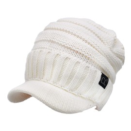 C.C Trendy Warm Oversized Chunky Soft Oversized Ribbed Slouchy Knit Hat with Visor Brim (Ivory)