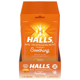 Halls HALLS Throat Soothing Honey Cough Drops, 12 Bags of 30 Drops (360 Total Drops)