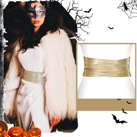 JASGOOD Women Leather Wide Waist Belt Braid Elastic Stretchy Belt Fashion Obi Belt Cich Blet,M,Gold