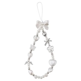 Gosknor Phone Charm Strap, Heart Bow Beaded Phone Charm Cute Y2K Phone Bracelet Strap Phone Keychain Charm Pearl Phone Lanyard Chain Beaded Phone Wrist Strap for Key Ring Backpack Wallet Camera