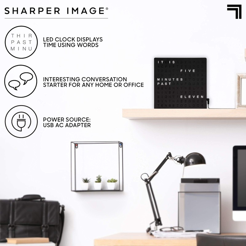 Sharper Image LED Word Digital Clock, 7.75", Black Finish, Light-Up