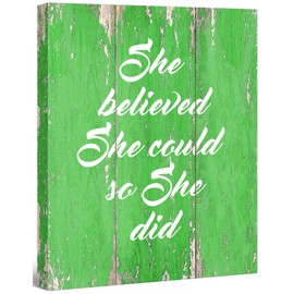 She Believed She Could So She Did - FRAMED - Quote Motivational Wall Art Canvas Print Home Decor, Gallery Wrap Inner Frame, Green, 14x18