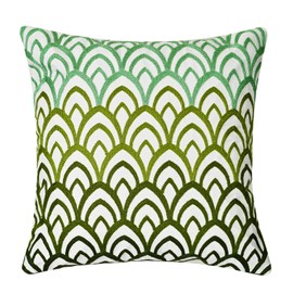 GENVER Green Geometric Embroidered Throw Pillow Covers, Boho Geometric Decor Pillowcase for Farmhouse Couch Living Room Sofa Bedroom Chair Office Shop 18 x 18 Inches