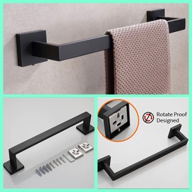 4-Pieces Bathroom Hardware Set Matte Black Bathroom Accessories Set SUS304 Towel Bar Set Includes 1 Towel Bar 15.7 Inch+1 Towel Holder+1 Toilet Paper Holder+1 Towel Hook (4, Matte Black)