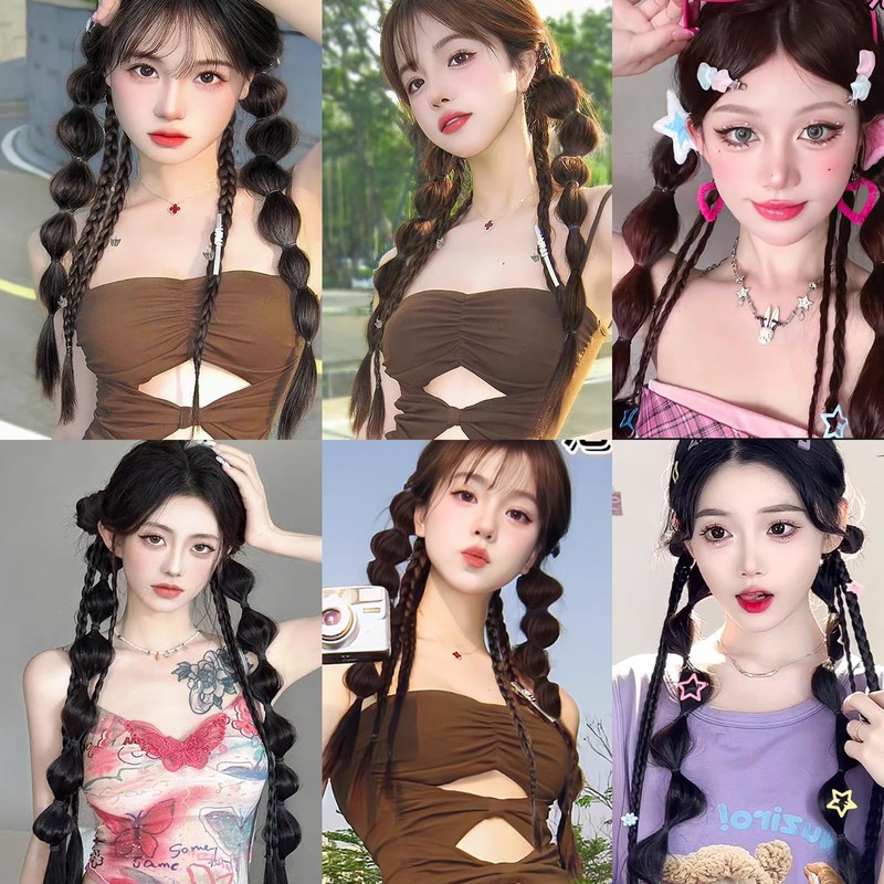 HAPVITAL ウィッグ ポニーテールグラデーション エクステ 自然 ポニーテールウィッグ つけ毛 かわいいツイストバブルブレードヘアエクステンションダブルポ 部分ウィッグ 髪飾り