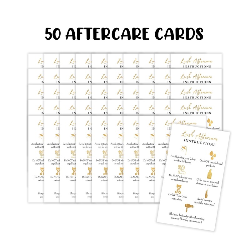 Lash Extension Aftercare Instructions Cards | 50 Pack | Size