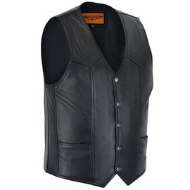 Dream Apparel Mens Leather Motorcycle Vest for Riding, Biker Vest Black Club Vest with 2 Concealed Carry Pockets, 5 Snap Front Cowhide Leather Vest