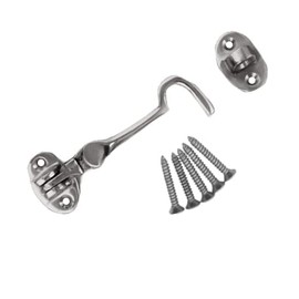 Cabin Hook 3 Inch Chrome Cabin Hook & Eye Silent Catch Door Latch Holder with Screws Silent Cabin Hook for Shed Gate Catch Garden Gate Latch Patio Doors in Various Finishes Pack of 1.