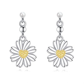Daisy Earrings for Women 925 Sterling Silver Daisy Flower Dangle Drop Earrings Jewelry Gifts for Women