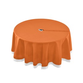 xigua Plain Orange Solid Color Round Table Cloth, Heat Resistant Table Cover with Umbrella Hole and Zipper for Outdoor Camping Picnic Party BBQ 60 Inch