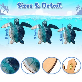 Bucherry 3 Sizes Wooden Sea Turtle Wall Decor Turtle Wall Art Beach Theme Art Decorations Vintage Turtle Coastal Ornaments for Pool Home Lake House Bathroom Garden Indoor Outdoor(Dark Blue)