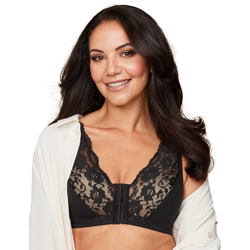 Eden House Ladies Cotton Lace Front Fastening Magic Bra Black