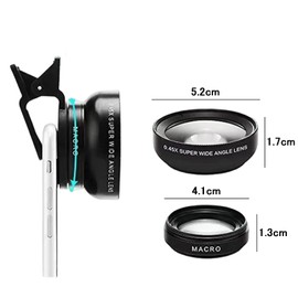Smartphone Lens, 0.45x, Ultra Wide Angle + Macro 2-in-1 Smartphone, Wide Angle Lens, Macro Lens, Smartphone Camera Lens, Clip On, Video Recording, Vlog Travel Lens Kit, Portable, Convenient, Gift