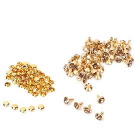 Pack of 50 Crystal Studs Diamond Spikes Studs for Leather/Belt/Handbag Leather Decoration (Gold)