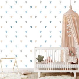 Multicolored Hearts Nursery Wallpaper Peel and Stick