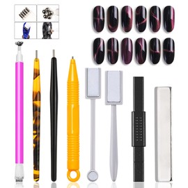 JERCLITY 8 Pieces Cat Eye Magnet for Nails Double-head Flower Design Nail Magnet Pens Magnet Stick Multi-Function Magnet Board 3D Magnetic for Cat Eye Gel Polish DIY Nail Art
