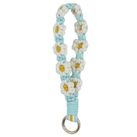 Moydolo Boho Macrame Cute Daisy Flower Wristlet Keyring Handmade Keychain Bracelet Wrist Lanyard for Women Girls