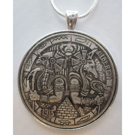 BHMT Anubis & Horus Egyptian Pyramid Memento Mori Coin/Pendant-Fantasy Coin!, 24 inches Sterling Silver Necklace
