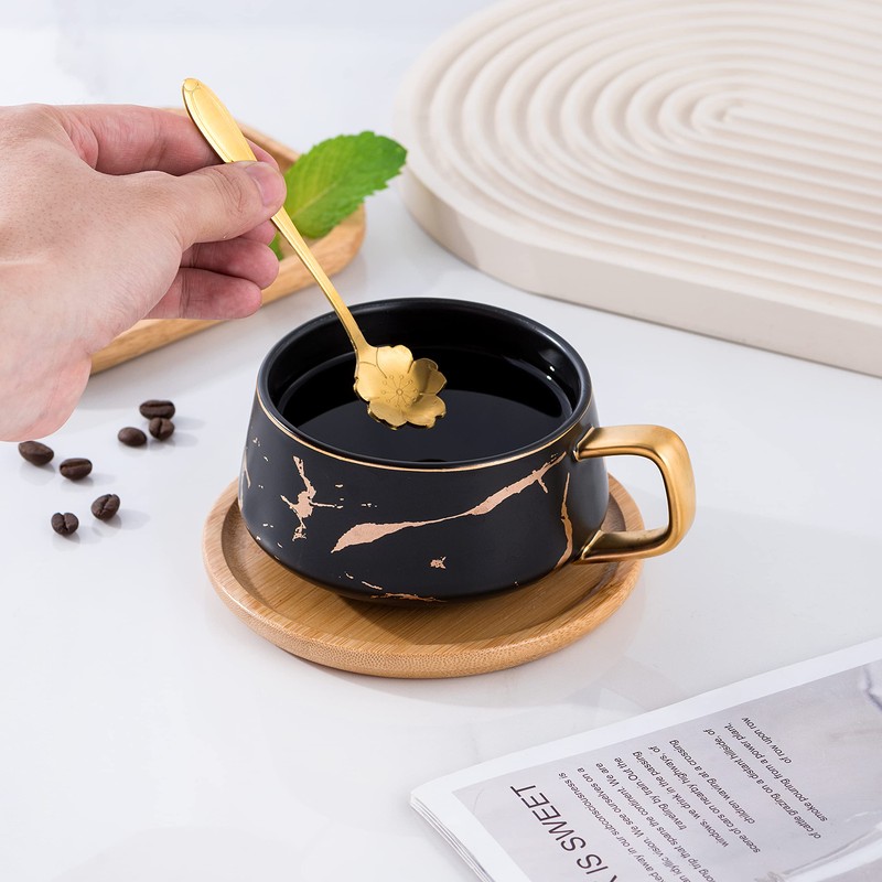 Jusalpha 2 Pack Golden Hand Print Black and White Teacup