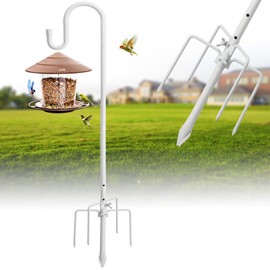 Bird Feeder Garden Hook - Heavy Duty Hummingbird Stand with Anti-tip Stake,46" Rustproof Shepards Pole with Hanger Holder for Hanging Birdfeeder,Planters,Flower Baskets,White