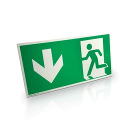 Emergency Exit Sign "Left Downward" – Aluminium, Photoluminescent – 30.0 x 15.0 cm – According to ASR A1.3 DIN 7010 DIN 67510 – Rescue Route, Escape Route Betriebsausstattung24®