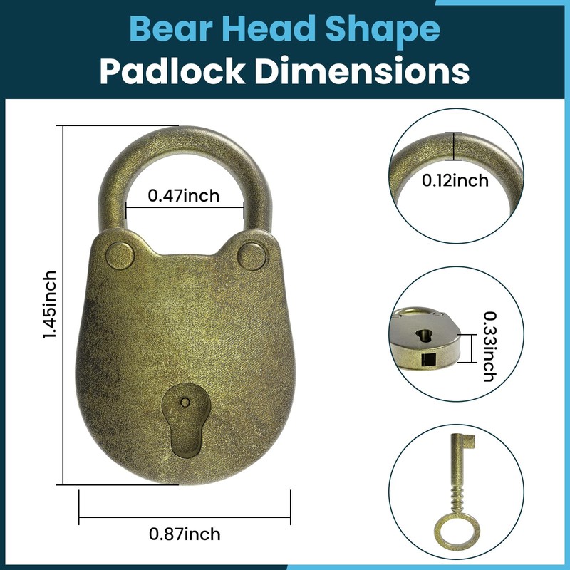 SDTC Tech 2pcs Mini Antique Padlock Retro Vintage Style Bear