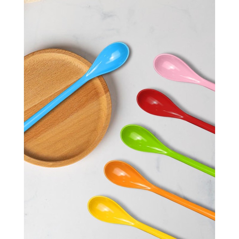 QLEUIFT Pack of 6 Colourful Length Plastic Spoons, Coffee Spoons,