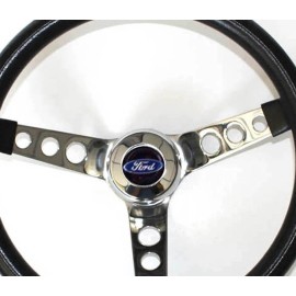 GTGTP Bronco F100 F150 F250 F350 Black and Chrome Steering Wheel 14 1/2" Ford Cap