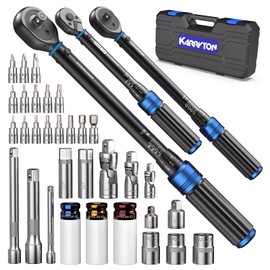 KARRYTON 35pc Torque Wrench Set 1/4 3/8 1/2-Inch Drive, CR-MO/72-Tooth/Dual Scale ±3% Accuracy Click Torque Wrenches w/Adapters for Auto, Bike, Motor