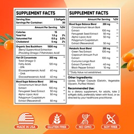 Omega-7 Sea Buckthorn Oil - with Omega-3 EPA/DHA Fish Oil, Cinnamomum, Fenugreek, ALA, Green Tea, Cayenne Pepper, Turmeric, Resveratrol, Black Pepper - Non-GMO, Gluten-Free, 2Pack