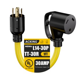 ACKING 4 Prong 30 Amp RV Generator Adapter Cord with Grip Handle, L14-30P Male to TT-30R Female, Heavy Duty STW 10 AWG for Generator to RV Trailer Camper,1ft