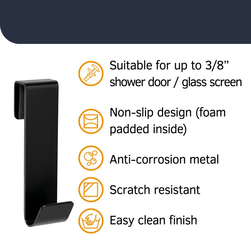 SimplyHooks 3" Shower Hooks, Black, 2 Pack - Towel &