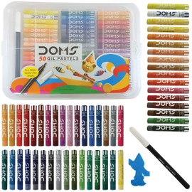 50 Assorted Colour Shades DOMS Oil Pastels - Rich Bright Smooth + 3 x ZOFAX Fine Black Ball Pens