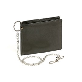 LEAS Biker Wallet purse with chrome-chain without application horizontal format, Genuine Leather, black Chain-Series''