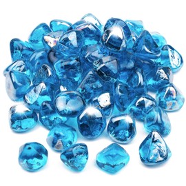 Kinway 20lbs Fire Glass Diamonds 1 Inch Blue Fire Pit Glass Rocks for Fire Pit Fireplace -Margarita Azure Blue