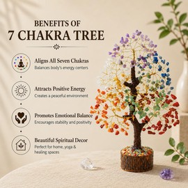 HindCraft 7 Chakra Tree of Life Crystal, Natural Healing Gemstone Money