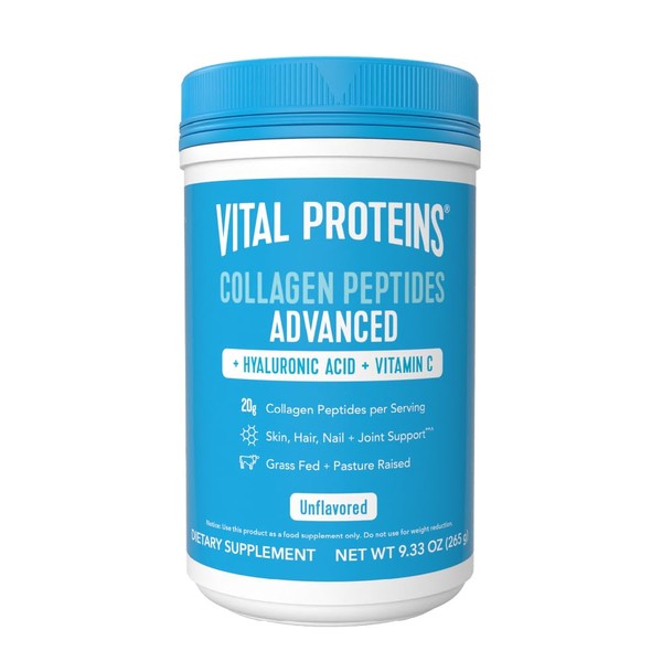 Vital Proteins Collagen Powder Supplement Hydrolyzed Peptides with Hyaluronic Acid and Vitamin C - Non-GMO, Dairy & Gluten Free Unflavored, 9.33oz
