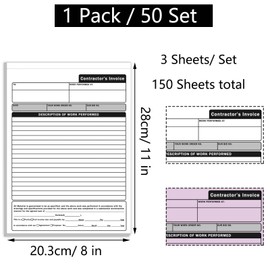 XUEJITECH Large Contractor Invoice Book, 8 x 11 Inches 3-Part Carbonless Estimate Book with Snap-Off Design and Page Divider, Invoice Receipt Book for Small Business and Contractors, 50 Sets